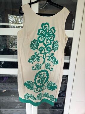 Boden Cream Dress with Green Floral Print